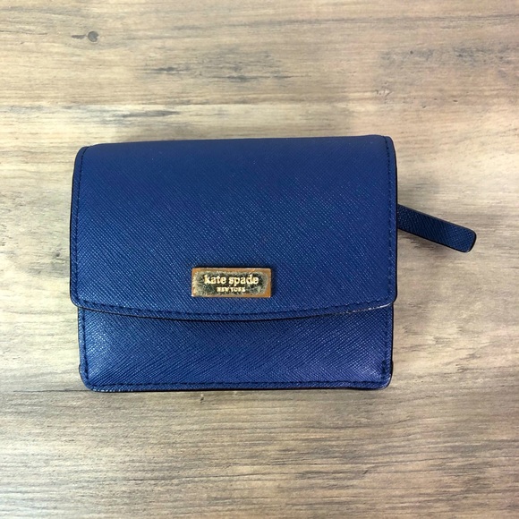 kate spade Handbags - Kate Spade Blue Saffiano Mini Wallet